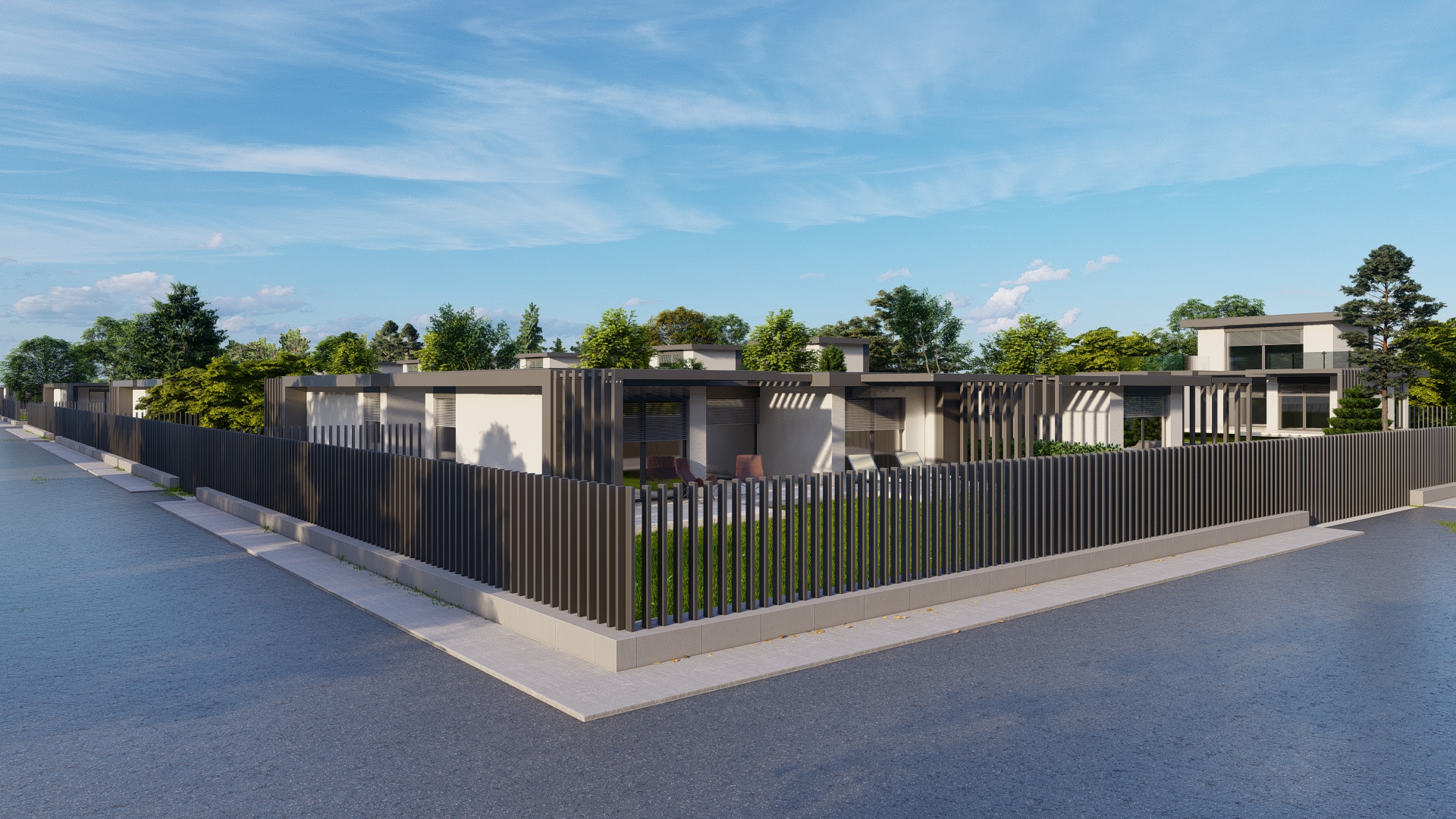 kenese4_utcakep Modern házak családoknak, zöld kerttel, nagy ablakokkal. Eladó ingatlan Balatonkenesén.